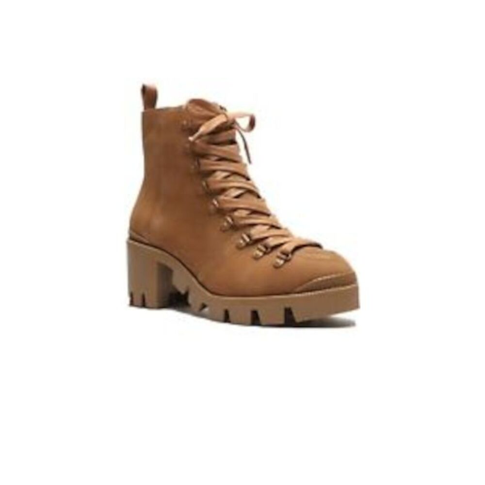 SCHUTZ Womens Hazel Brown Up 1" Platform Xayane Block Heel Leather Booties 5.5 B